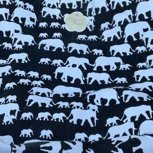 Cotton Road Black and White Elephant Print Fabric